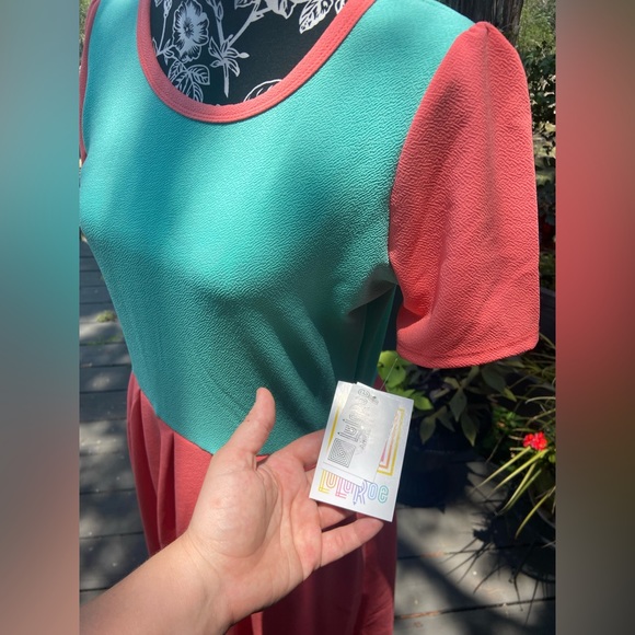 Lularoe Amelia Dress Size Large Coral Teal BNWT - Picture 5 of 9